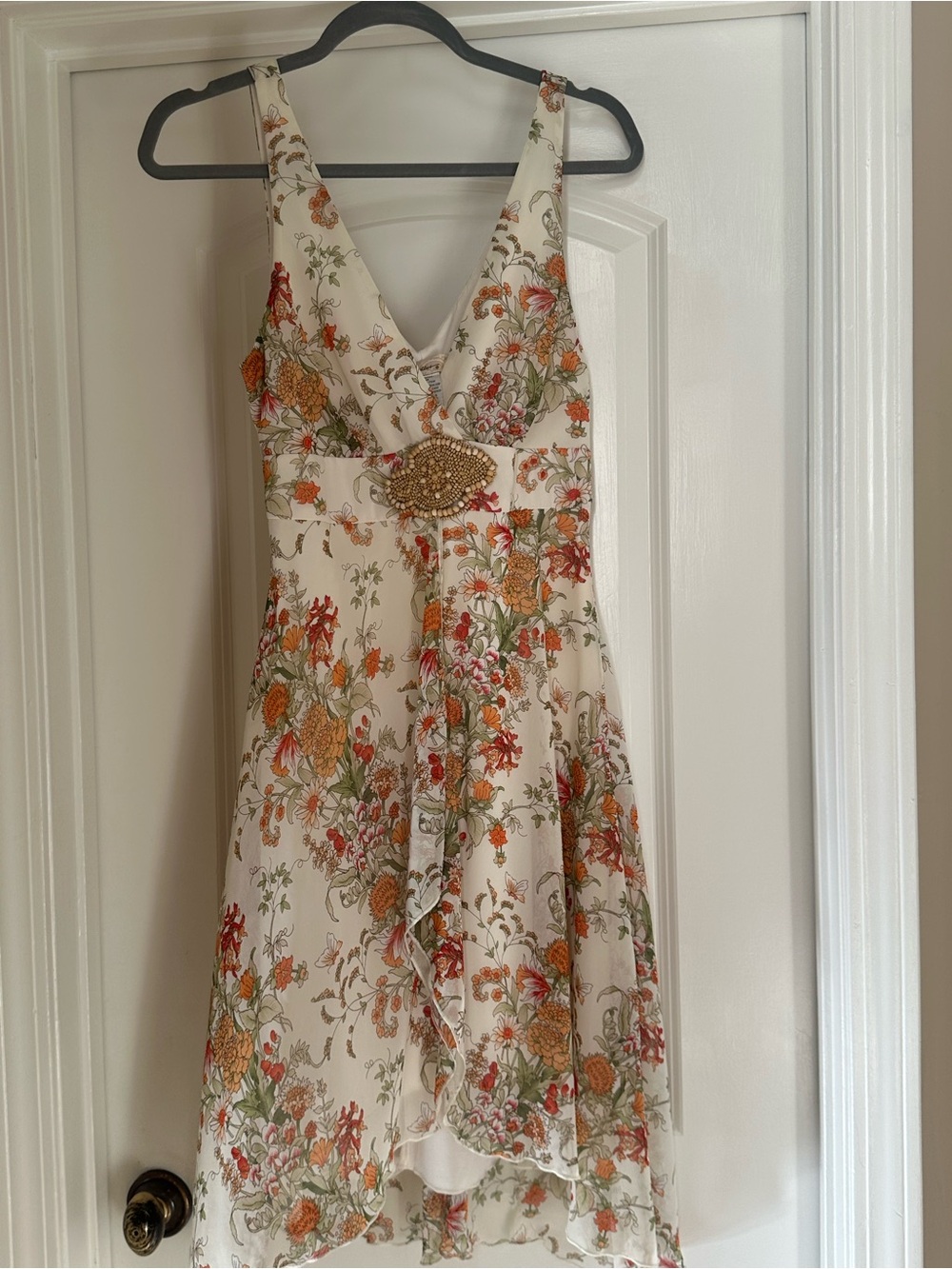 Speechless Cream Floral High-Low Dress with Beaded Waist